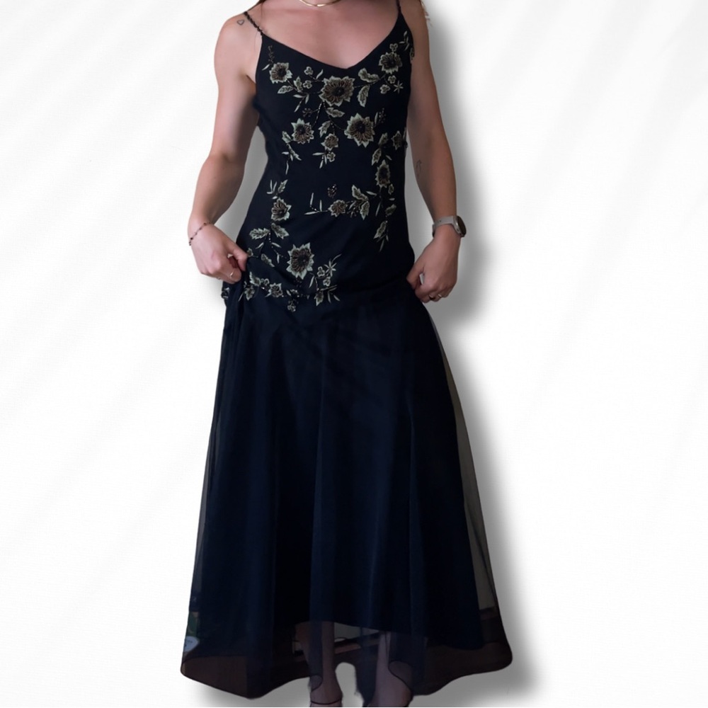 *SOLD* XCAPE Elegant Vintage Hand-Beaded Black Maxi Dress